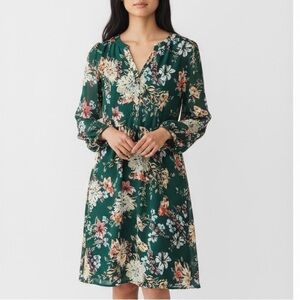 A New Day Dark Green Floral Long Sleeve Babydoll Dress Size M